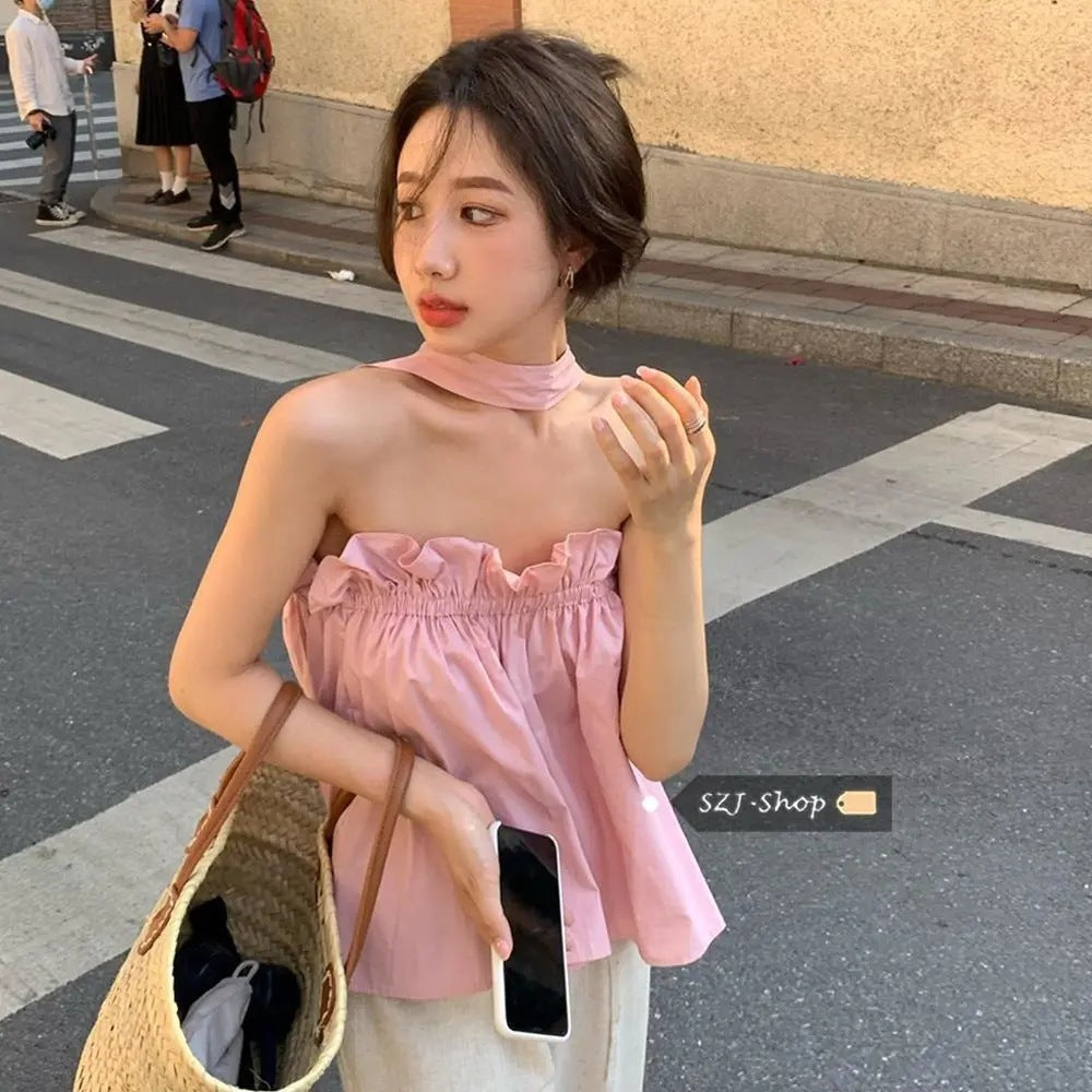 Sexy Halter Tube Top Sleeveless Vest Women's Summer Design Sense Loose Belly-covering