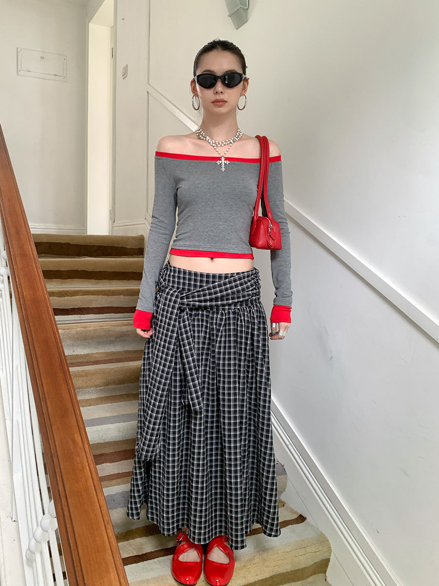 Side Strap Design Loose Back Smocking Elastic One-piece Two-piece Skirt