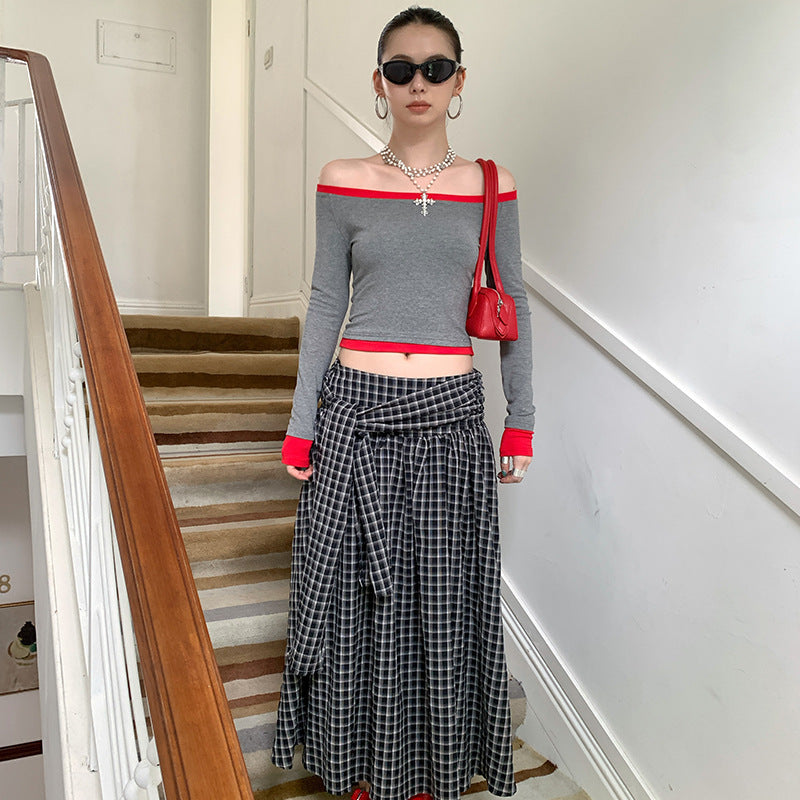 Side Strap Design Loose Back Smocking Elastic One-piece Two-piece Skirt
