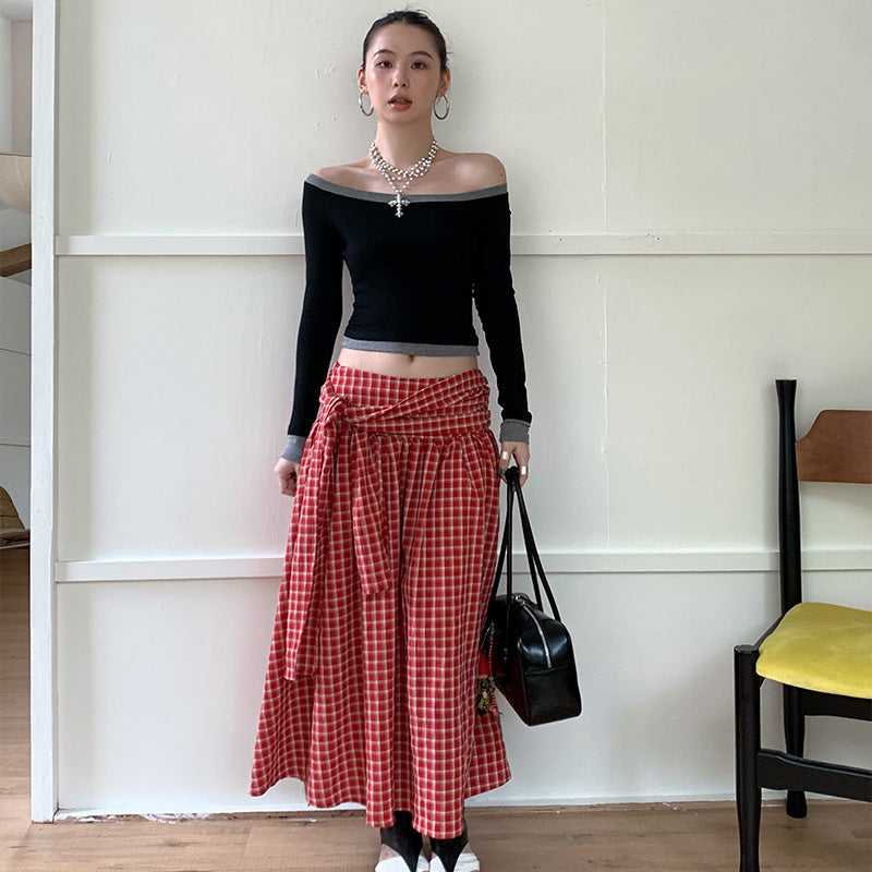 Side Strap Design Loose Back Smocking Elastic One-piece Two-piece Skirt