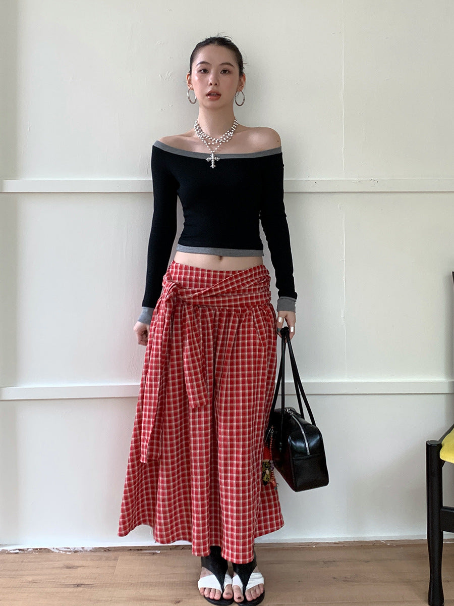 Side Strap Design Loose Back Smocking Elastic One-piece Two-piece Skirt