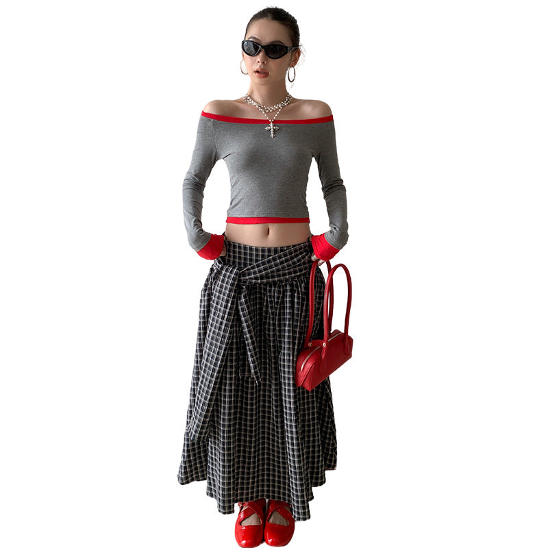 Side Strap Design Loose Back Smocking Elastic One-piece Two-piece Skirt