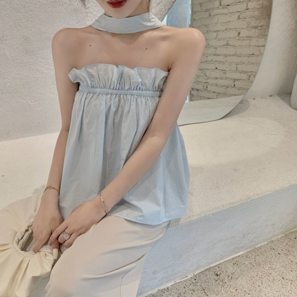 Sexy Halter Tube Top Sleeveless Vest Women's Summer Design Sense Loose Belly-covering