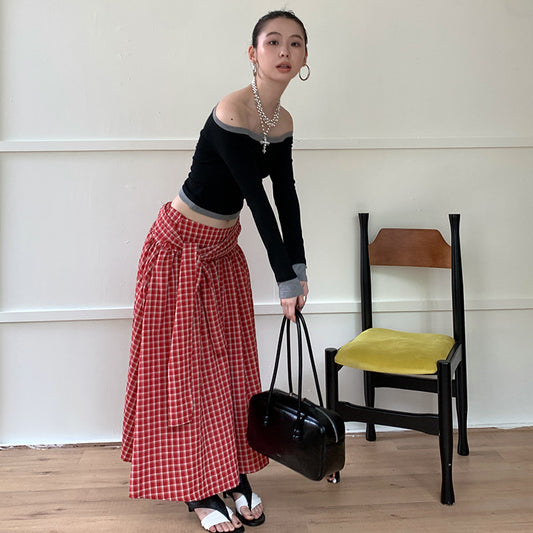 Side Strap Design Loose Back Smocking Elastic One-piece Two-piece Skirt