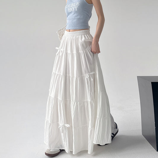 High Waist Retro Loose Bow Temperament Mid-length A- Line Skirt