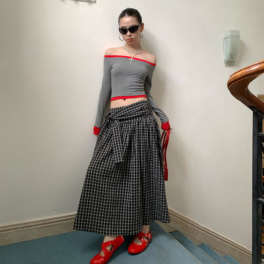 Side Strap Design Loose Back Smocking Elastic One-piece Two-piece Skirt