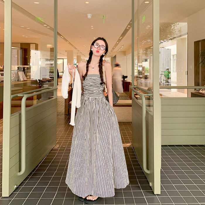 Tube Top Contrast Color Striped Shirt Dress Women's Summer